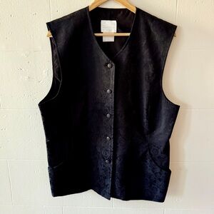 Vintage Black Floral Vest with Buttons